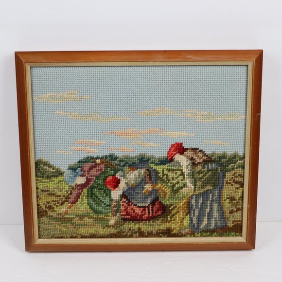 Set 2 Vintage Needlepoint The Gleaners The Angelus Jean-Francois Millet Framed - Picture 2 of 12